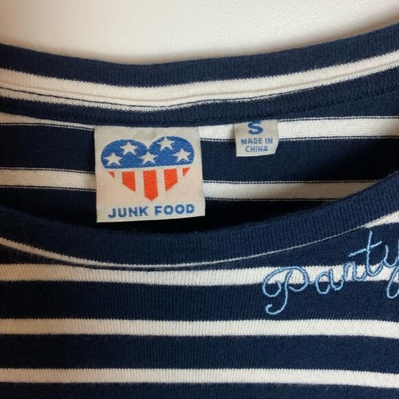 Junk Food Striped Party In The USA T-Shirt Dress Womens Size Small Blue White - Picture 3 of 6